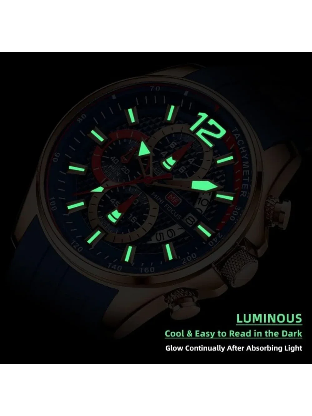 Men's Red Silicon Band Analog Quartz Chronograph Waterproof Luminous Wrist Watch